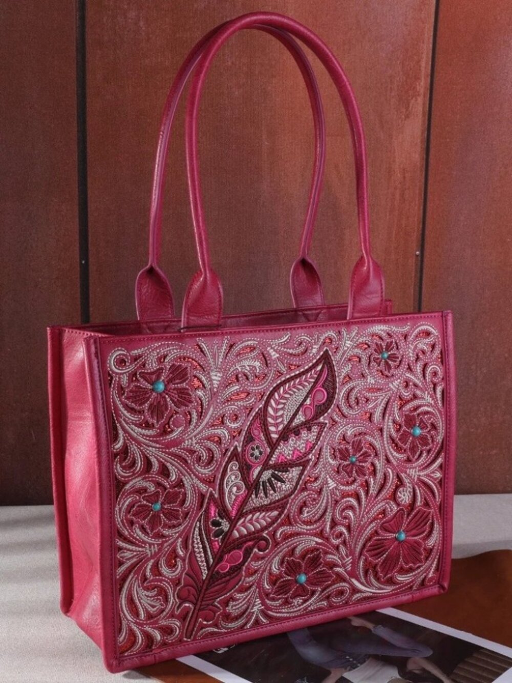 Montana West Embroidered Floral Cut-out Collection Concealed Carry Tote Hot Pink